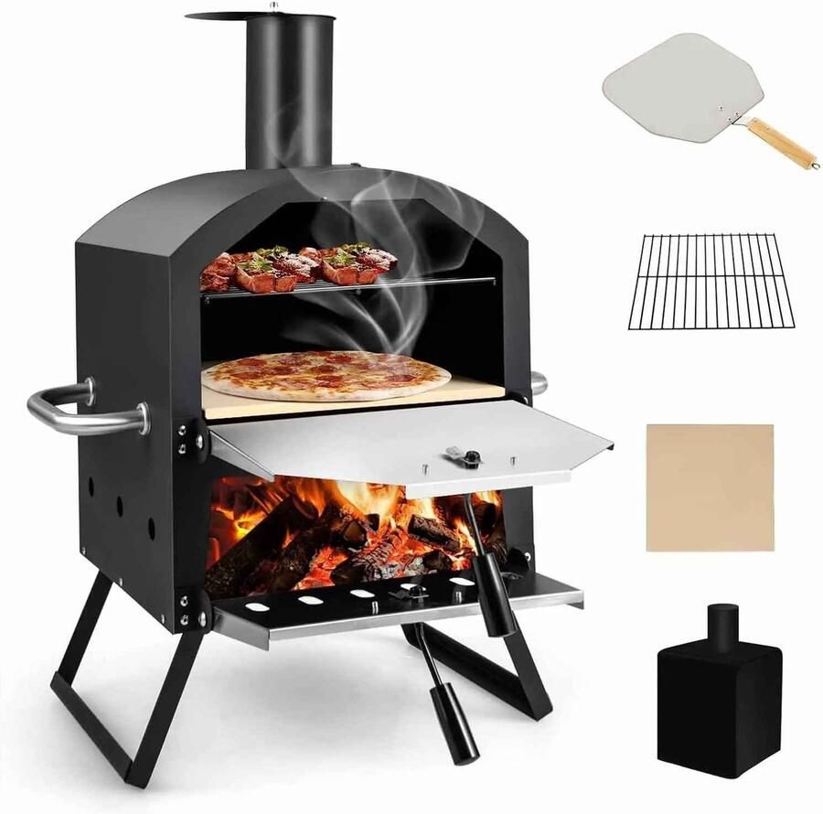 C. R. E. CORE Pizzaoven Buitenoven Buitenpizzaoven 2-laags met grilrooster Pizzasteen Pizzaschep Hittebestendige handgrepen