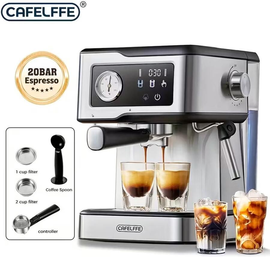 Cafelffe Smart Touch 20-bar espressomachine – 1 5L & stoomfunctie