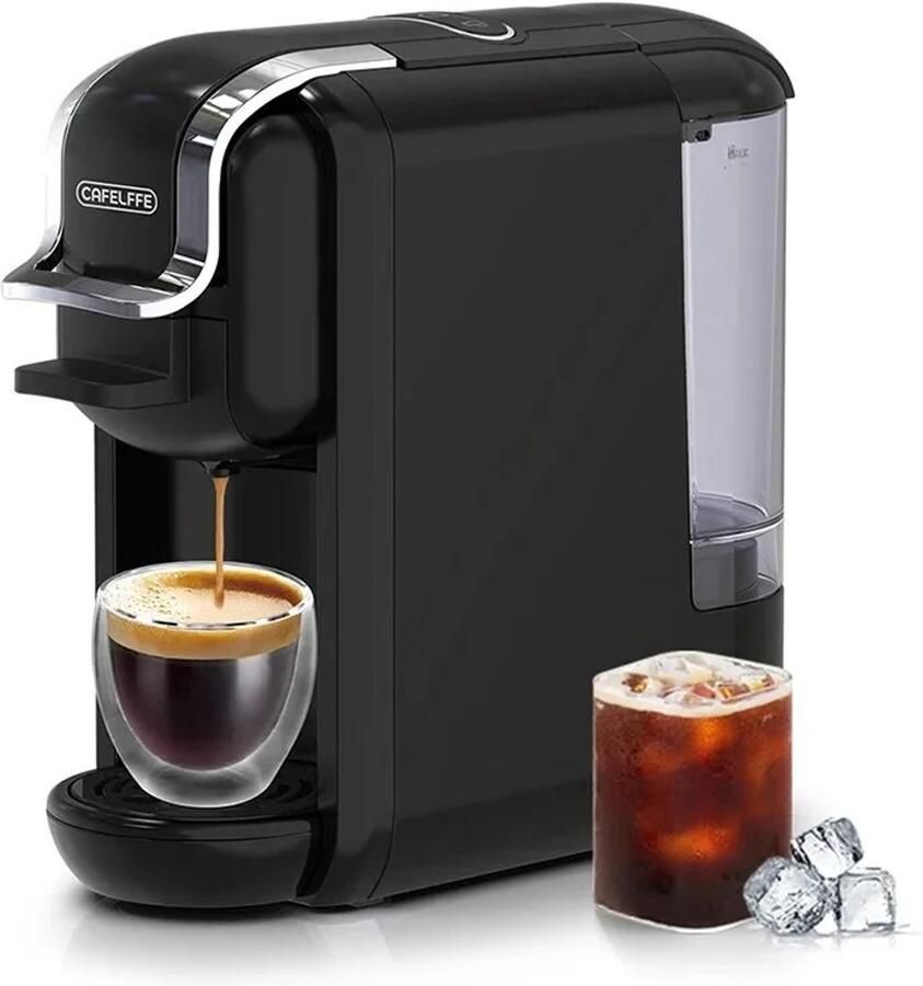 Cafelffe Vedder House Koffiezetapparaat Cups 4 in 1 Zwart Warme en koude dranken Koffiemachine Koffiepadmachine