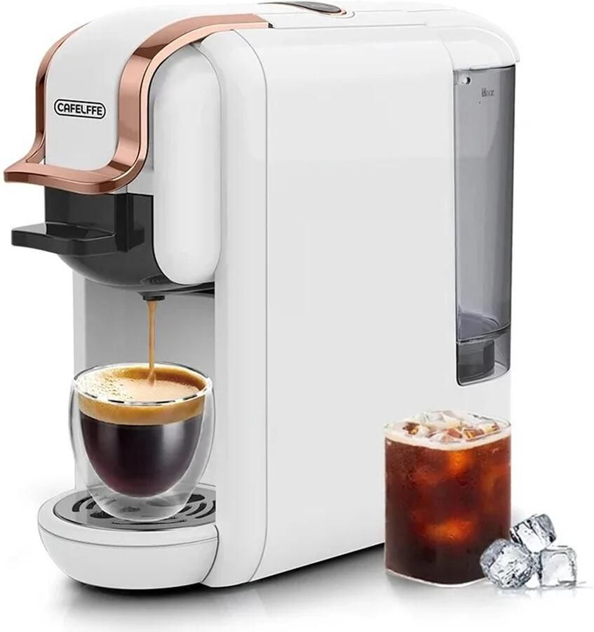 Lunekiss 4-in-1 Caps Espressomachine 19 Bar programmeerbaar voor capsules +ESE 44mm +gemalen 0 6L Heet Koud Auto-off Wit