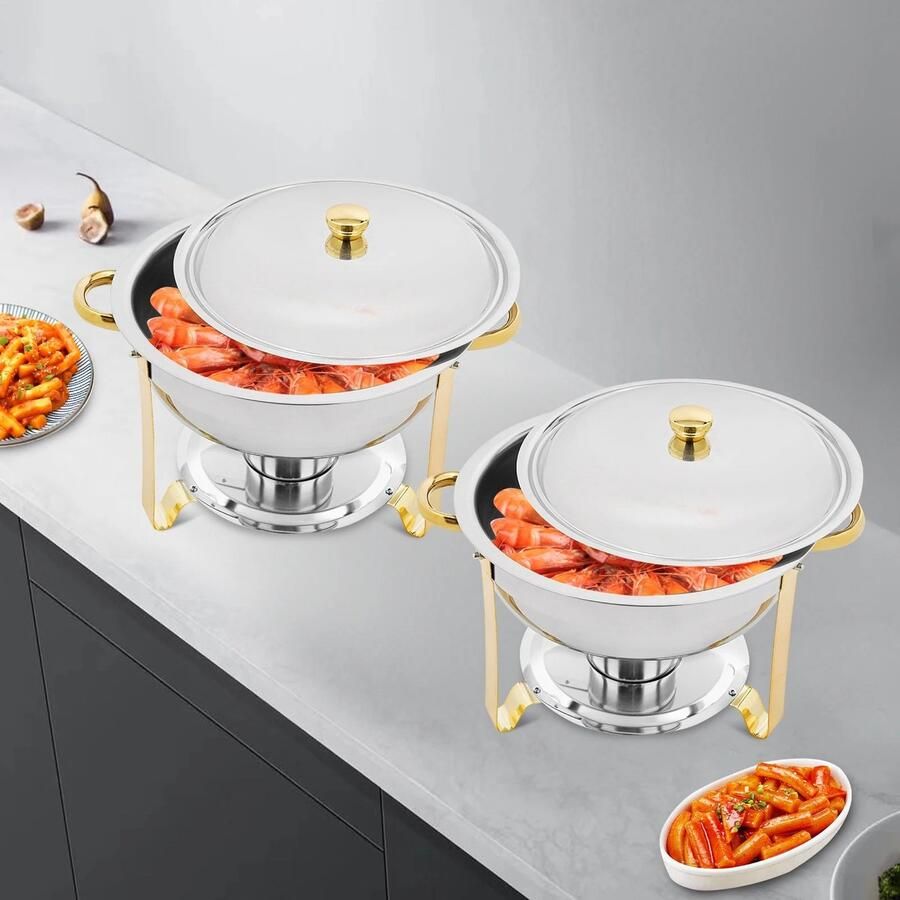 Calivari Chafing Dish – Buffet Warmhoudset 2-delig 4 5L – RVS Voedselverwarmer – Catering & Feest – Inclusief Brander