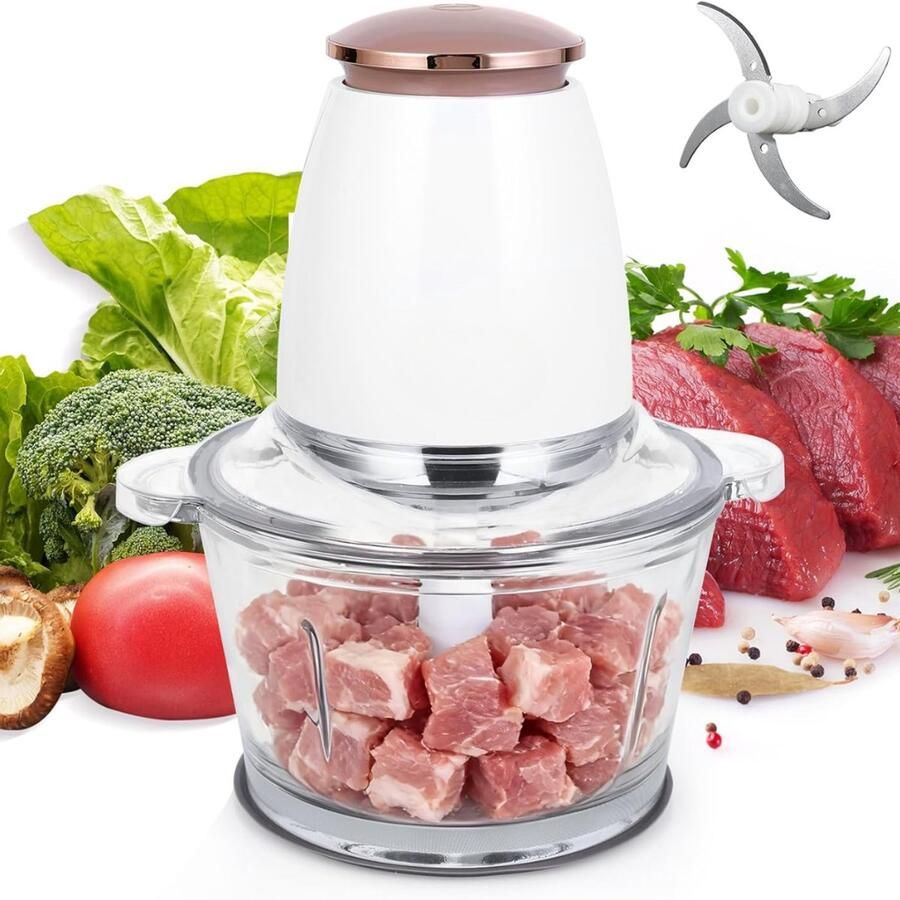 Calviero Groentesnijder elektrisch Uiensnijder- Hakmolen 1500 ml 4-vleugelig roestvrij stalen mes voor vlees smoothie uien groenten fruit