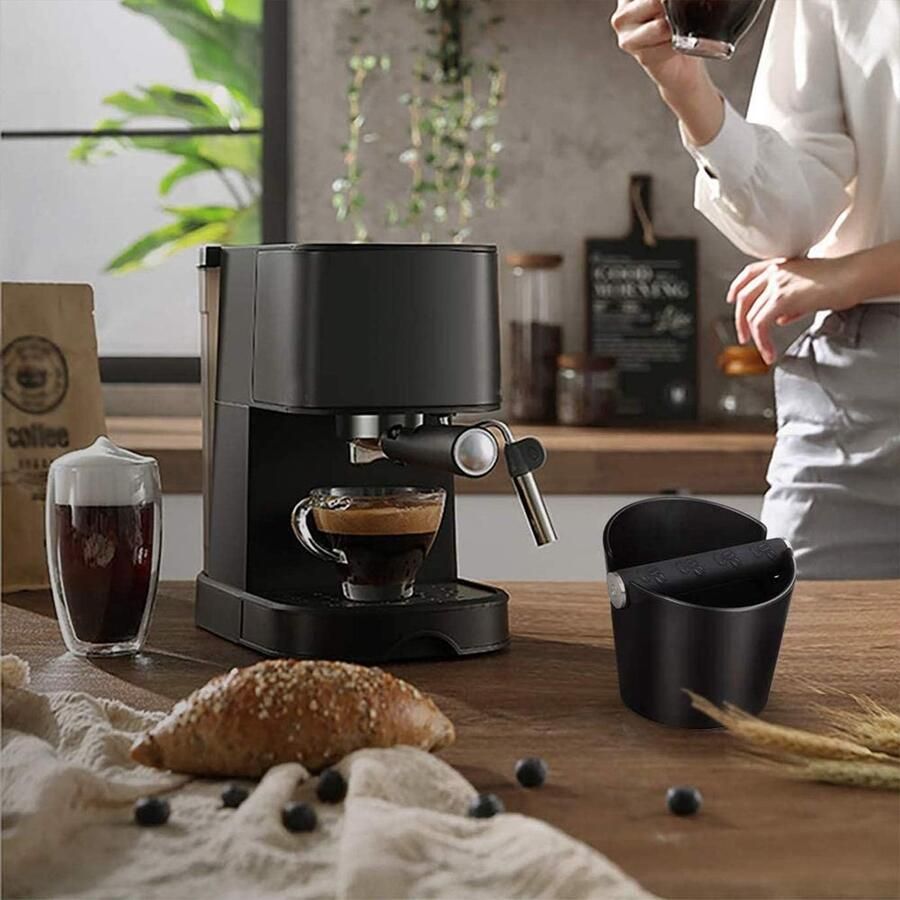 Candala Koffieklopper Espresso Klopbak Koffiebak Barista-accessoires voor koffiemachines Schokabsorberende koffieresidu Klopbox met verwijderbare metalen klopstang en antislipvoet (rond)