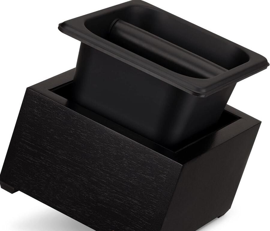 Candala uitklopbak koffie voor espressomachine 18 x 17 x 11 cm Knockbox van acaciahout en RVS Zwart