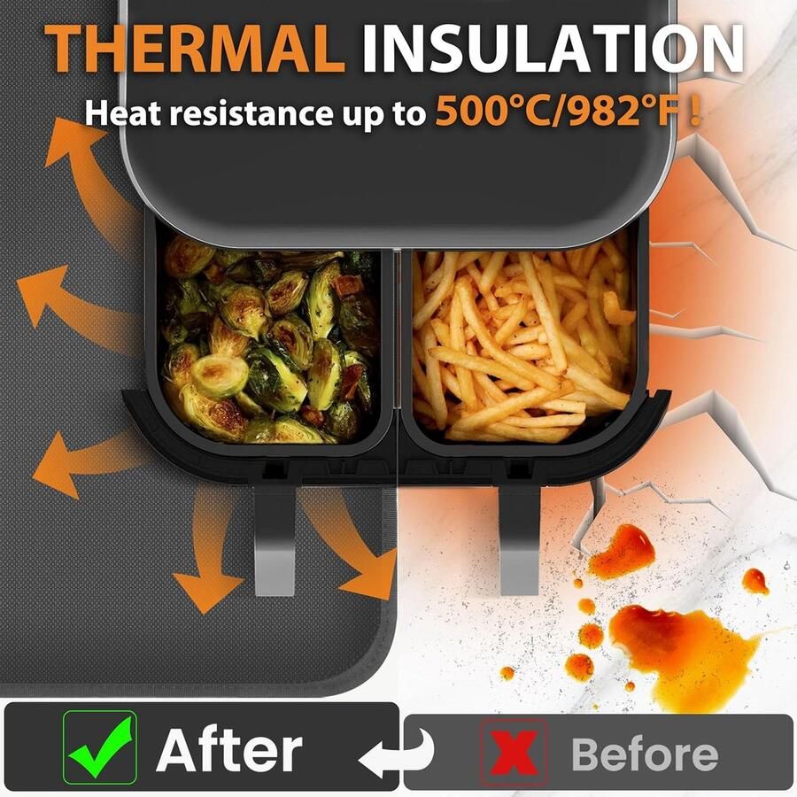 Candala Vuurvaste onderlegger hittebestendige mat 50 x 30 cm hittebestendige mat voor werkbladbescherming antislip en waterdichte siliconen matten voor magnetron friteuse airfryer (donkergrijs)