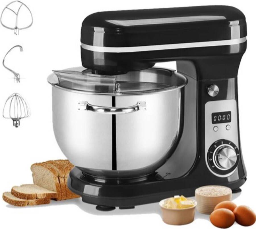 Carlovo Keukenmixer Deegmachine Keukenmachine Deegmixer Kneedmachine 6L 4Kg 1200W RVS Zwart