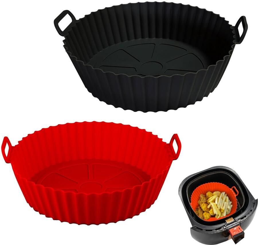 Carmdering Airfryer Siliconen Inleggers Airfryer Accessoires Bakmat 2 stuks 20cm -40 tot 240°C BPA-vrij vaatwasserbestendig Voor 3-5 quart airfryers Herbruikbaar & vetafvoer