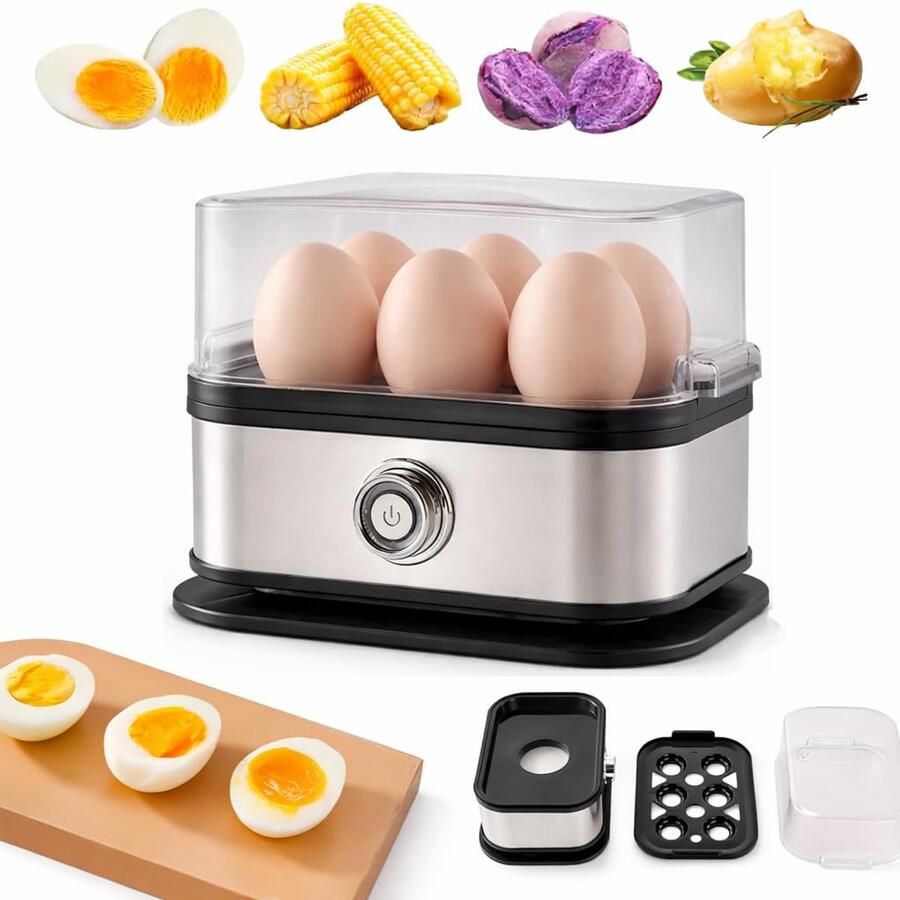 Carmdering Eierkoker Eiercooker Eierkoker 6 Eieren Van zacht tot hard gepocheerd geroerd omelet Snelle kooktechnologie automatische uitschakeling Incl.防烫夹 en maatbeker RVS BPA-vrij compact en stil
