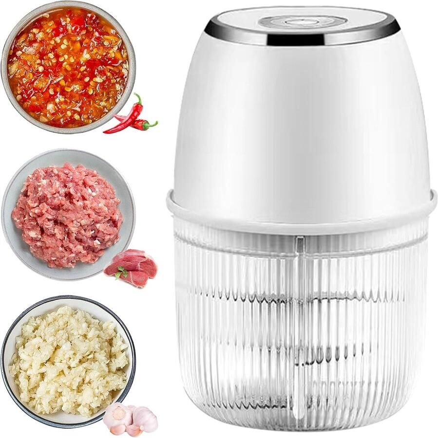 Carmdering Elektrische Groentehakselaar Ui Hakker Draagbare Food Processor Snelle Motor USB-C Oplaadbaar RVS en BPA-vrij Materiaal Compact Ontwerp Moeiteloos Snijden Onderwegs 1 Stuk