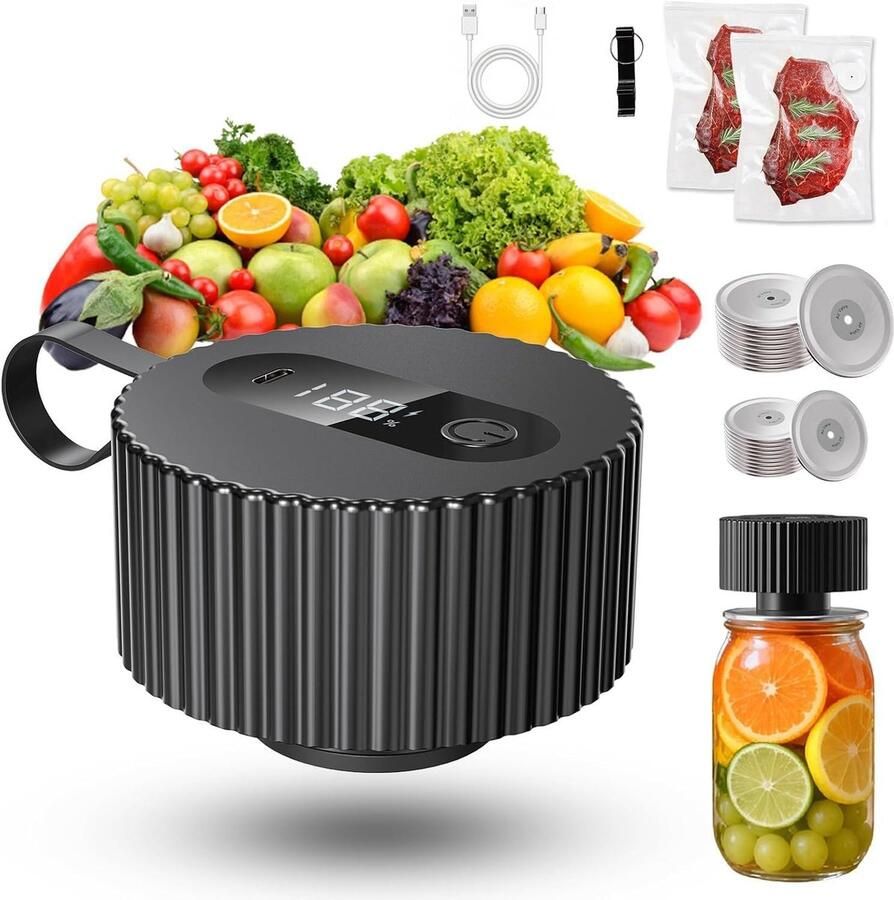 Carmdering Elektrische Jar Vacuümsealer Draagbare Glazen Vacumeermachine Handheld Vacuümapparaat Automatische Uitschakeling ABS Kunststof Ultradunne Constructie Kabelloos Gebruik 1 Set - Foto 2