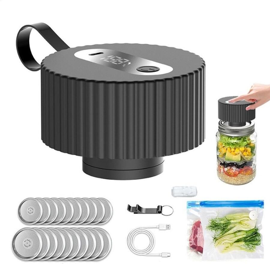 Carmdering Elektrische Jar Vacuümsealer Draagbare Glazen Vacumeermachine Handheld Vacuümapparaat Automatische Uitschakeling ABS Kunststof Ultradunne Constructie Kabelloos Gebruik 1 Set