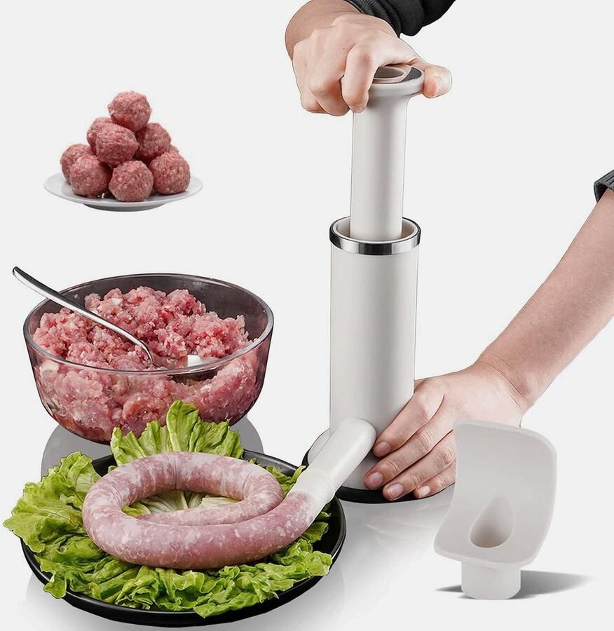 Carmdering Handbediente Wurstfüllmaschine Manuele Worstenvuller Handmatig Vulapparaat Twee Wisselbare Tuiten Ergonomisch Ontwerp Voedselveilig PP Roestvrij En Hygiënisch Ideaal Voor Thuis En Camping 1 Stuk