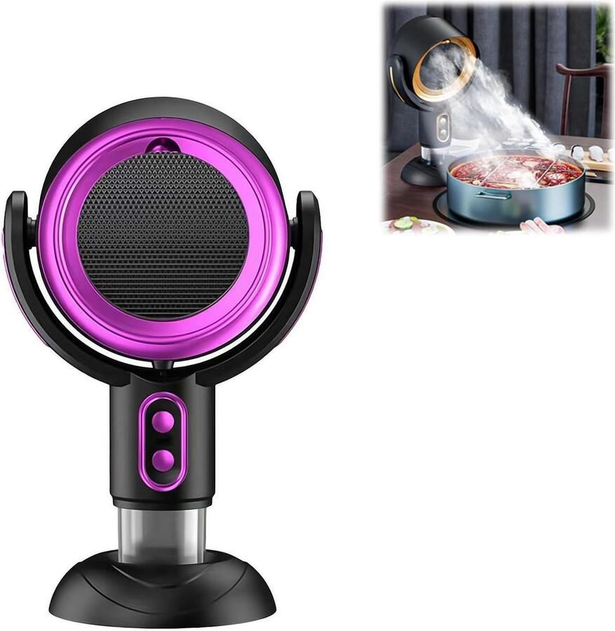 Carmdering Luchtreiniger Afzuigventilator Afzuigkap Kookdampen 15° verstelbaar USB oplaadbaar 3000 mAh Actieve koolfilter verwijdert geuren en rook 2 snelheden stil en stijlvol Draagbaar ideaal voor keuken reis en camper Paars