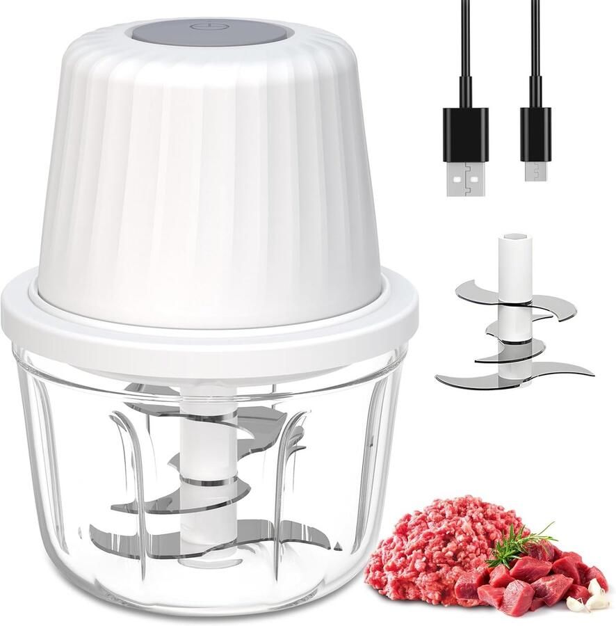 Carmdering Mini Food Chopper Cordless Draadloze Mini Hakmolen Elektrische Versnipperaar USB Oplaadbaar 6 RVS Messen PP Kunststof Ideaal voor Reizen en Camping 1 Stuks