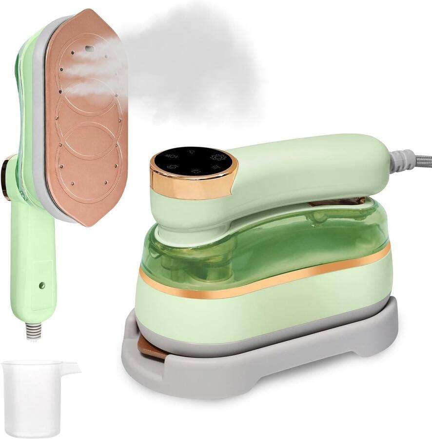 Carmdering Mini Stoomstrijkijzer Opvouwbaar Strijkijzer Reisstrijkijzer Groen 180 ml 20 min stoom 25 g min Keramische titanium plaat 20 sec opwarmen 360° strijken 防lek 1200W Perfect voor thuis en reis
