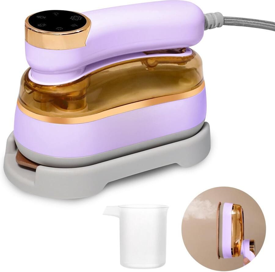 Carmdering Mini Stoomstrijkijzer Opvouwbaar Strijkijzer Reisstrijkijzer Paars 180 ml 20 min stoom 25 g min Keramische titanium plaat 20 sec opwarmen 360° strijken 防lek 1200W Perfect voor thuis en reis