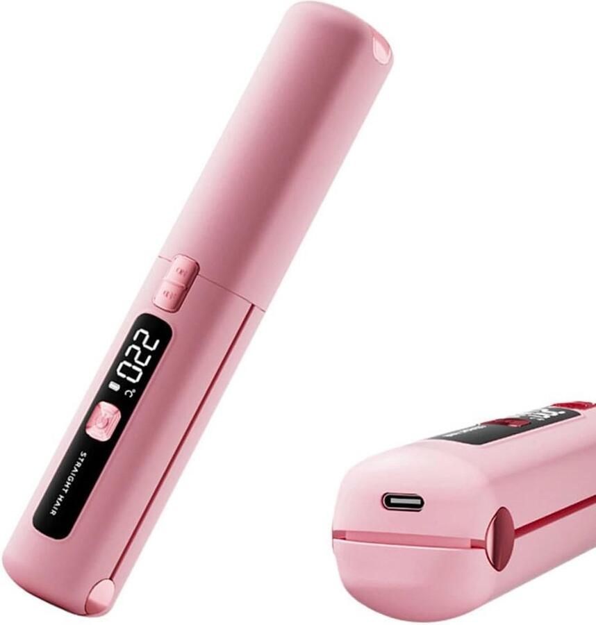Carmdering Stijltang Draadloze Stijltang 2-in-1 Haartang 6 temperaturen LCD keramische platen Stijl haar en krullen 21×3 5×3 5 cm Snel opwarmen draagbaar roze Perfect voor reis en dagelijks gebruik