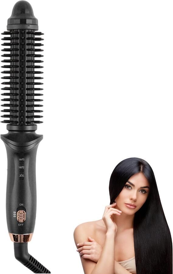 Carmdering Stijltang Krultang Hitte Borstel 2 temperaturen (160-180°C) snel opwarmen 防烫 PTC constante temperatuur beschermt haar Compact en draagbaar zwart Perfect voor thuis en reis