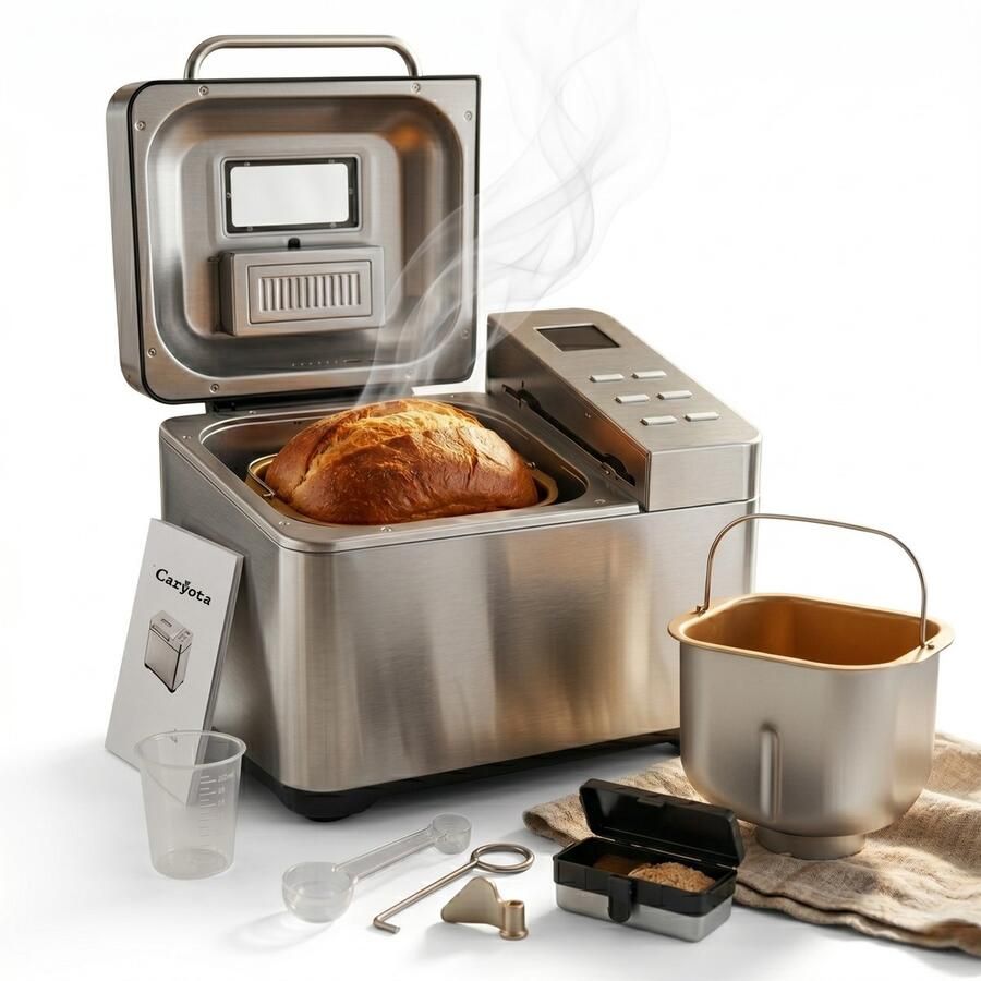 Caryota Broodbakmachine 19 Programma s PFAS-vrij Keramisch Bakblik Glutenvrij RVS Timer & Warmhoudfunctie Automatische Fruittoevoeging