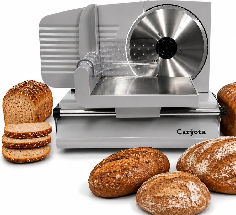 Caryota Broodsnijmachine Snijmachine Broodsnijder RVS Snijblad Ø 19 cm Anti-slip Verstelbare Dikte 1-15 mm 220 W Vaatwasserbestendig