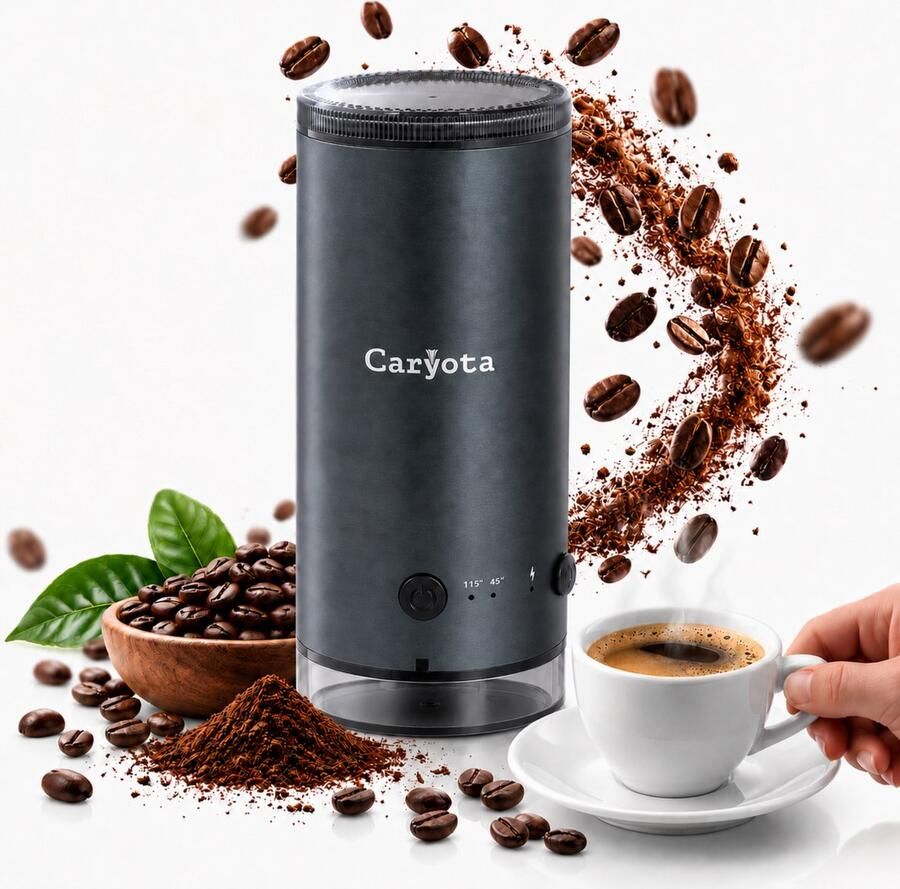 Caryota Elektrische Koffiemolen Draadloze Koffiemaler Koffiebonen Maler Koffie Grinder USB-C Oplaadbaar Instelbare Maalgraad RVS Compact