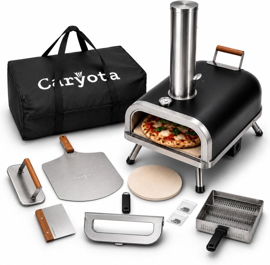 Caryota Pellet Pizza Oven Buitenoven BBQ en Grill Draagbaar Thermometer Authentieke pizza in 90 sec Tot 450 °C Pizza schep Deegsteker