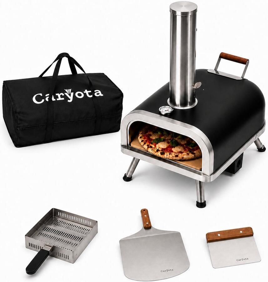 Caryota Pellet Pizza Oven Buitenoven BBQ en Grill Draagbaar Thermometer Authentieke pizza in 90 sec Tot 450 °C Pizza schep Deegsteker - Foto 3