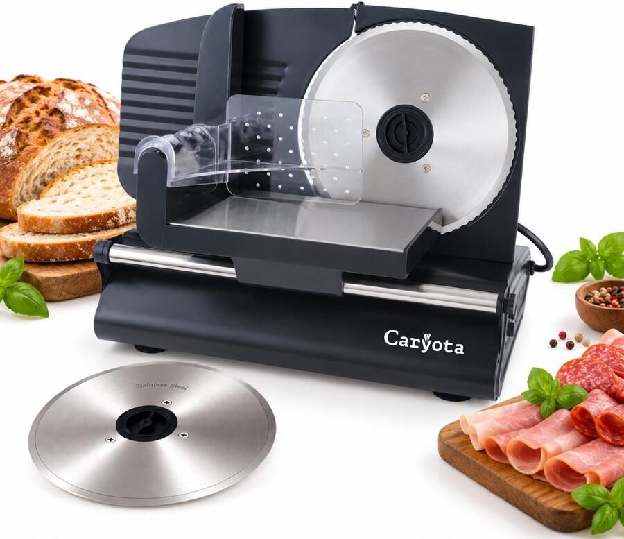 Caryota Broodsnijmachine Snijmachine Broodsnijder RVS Snijblad Ø 19 cm Anti-slip Verstelbare Dikte 1-15 mm 220 W Vaatwasserbestendig