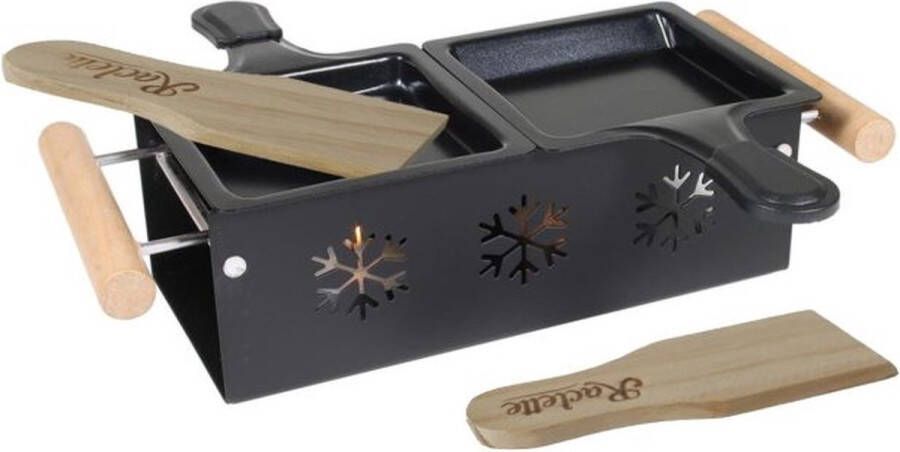 CASA DI ELTURO Raclette Duo Set op Waxinelicht – Inclusief Pannetjes Houten Spatels en Houder