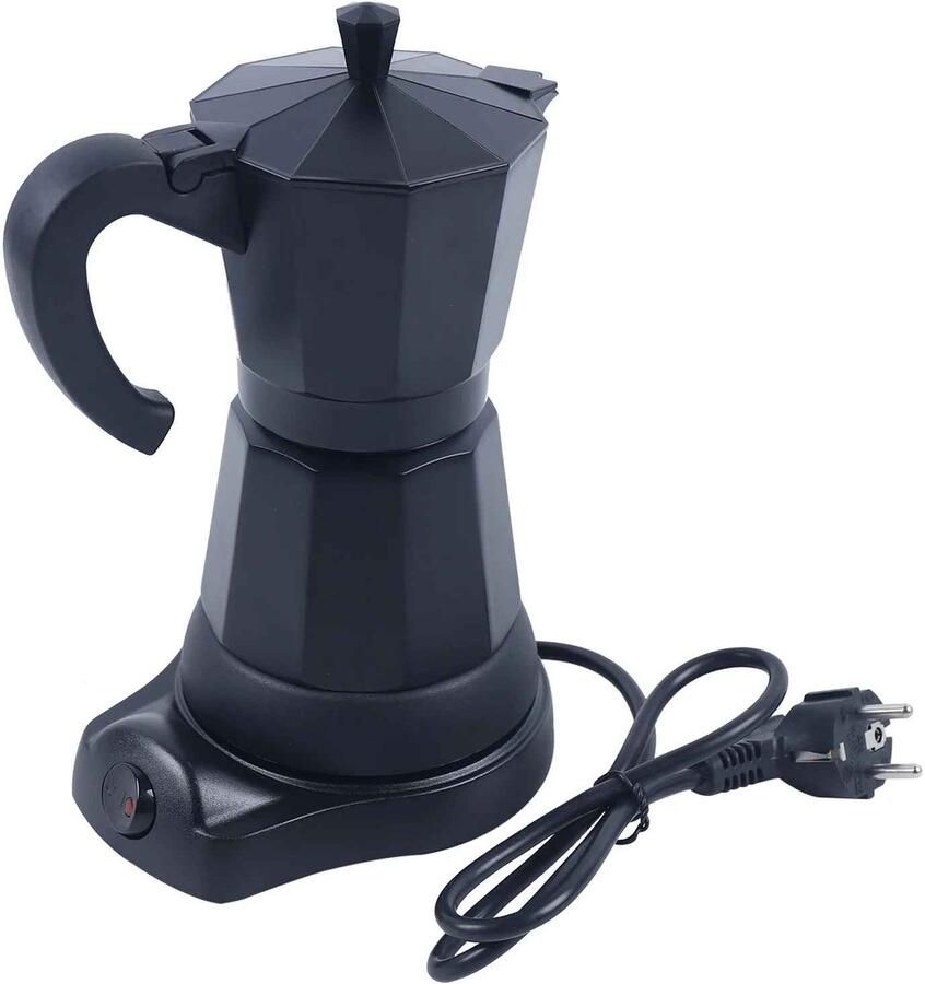 Casa Living Elektrisch Koffiezetapparaat 300ML Capaciteit Aluminium Moka Pot Snel Koffiezetten Compact Design Zwart