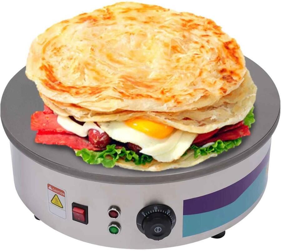 Casa Living Elektrische Crêpemaker Gietijzeren Bakplaat 3 kW 50-300 °C 45 cm Met Spatel en Strooispatel Grijs