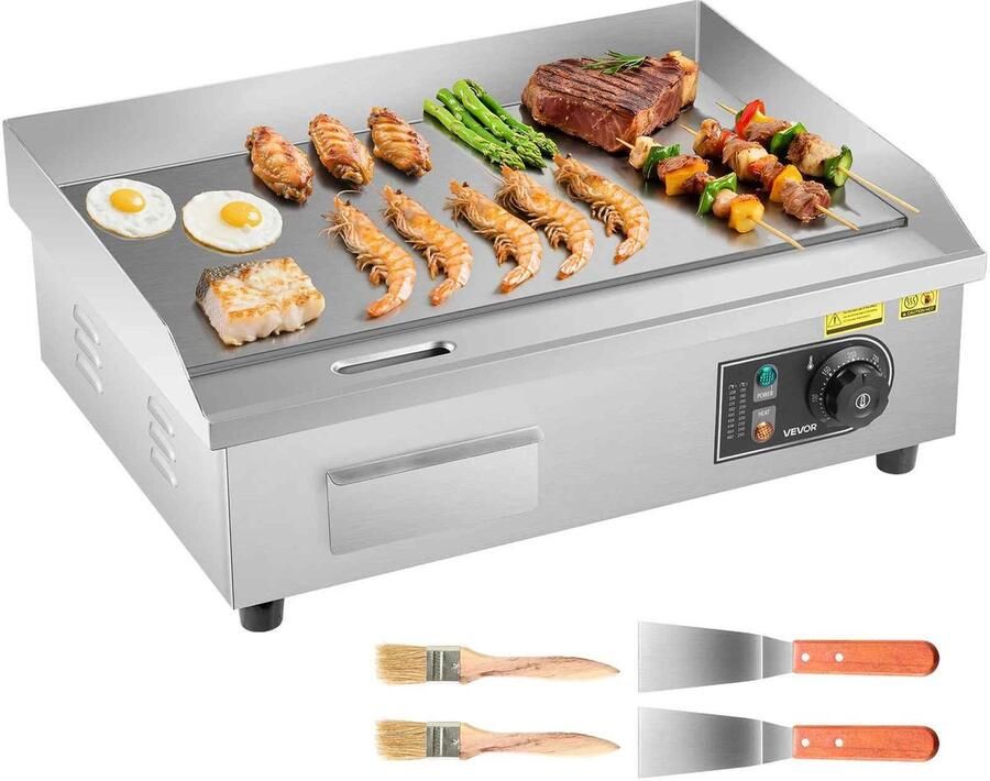 Casa Living Grillplaat 22 Inch Elektrische Bakplaat 3200W Vermogen Instelbare Temperatuur 50-300°C RVS Grillplaat