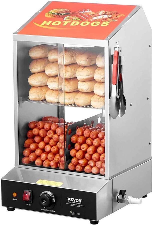 Casa Living Hotdog Machine Stomer 36L Warmhoudvitrine Temperatuurregeling 30-85°C 2 Niveaus RVS en Gehard Glas