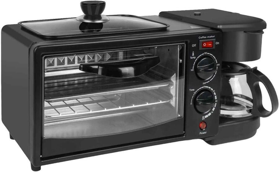 Casa Living Ontbijtstation 3-in-1 Ontbijtmaker Koffiezetapparaat 9L Oven & Koekenpan Compact Design 1050W Zwart