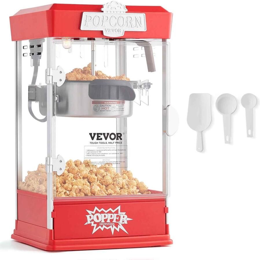 Casa Living Popcorn Machine Commerciële Popcornmaker 1 5 Liter Per Batch LED Verlichting Inclusief Accessoires Rood 480W