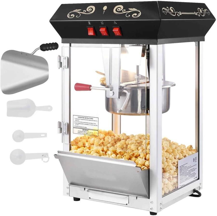 Casa Living Popcorn Machine Popcorn Maker Krachtige 850W Motor 8 oz Capaciteit Warmhoudfunctie LED Verlichting Zwart