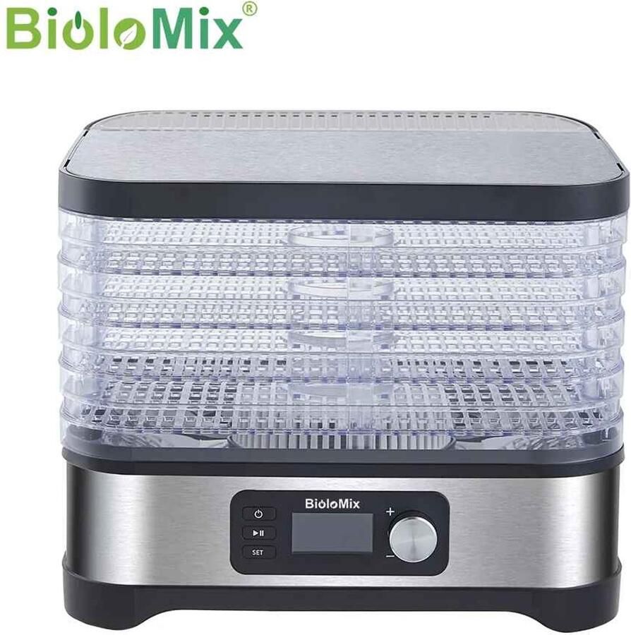Casa Living Voedseldroger Dehydrator 5 Lagen Digitale Timer Temperatuurregeling BPA-vrij 10L Capaciteit Wit Zwart