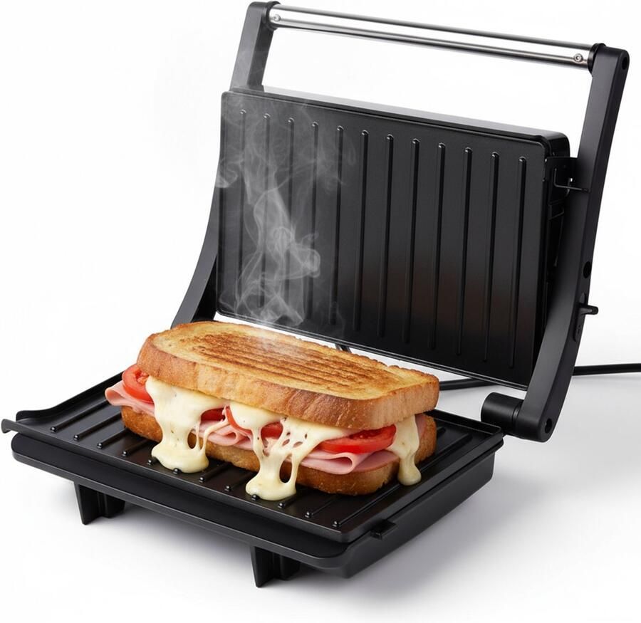 CasaCucina Contactgrill Anti-aanbaklaag 1000W Panini 23cm * 14 5cm Grill Compact Design PFAS vrij Tosti apparaat Tafelgrill Uitklapbaar