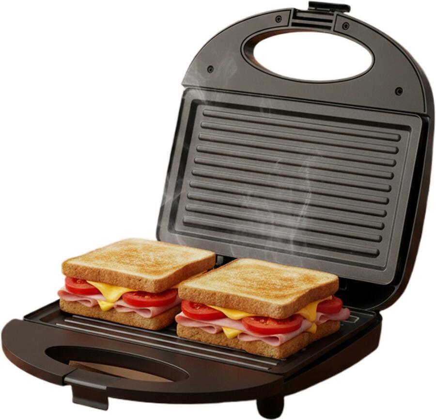 CasaCucina Tosti Apparaat Anti-aanbaklaag 750W (afmetingen bakplaat) 2 tosti's Panini Grill Compact Design Zwart PFAS Vrij