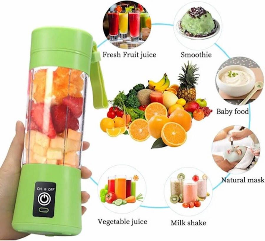 Casamix Draagbare en oplaadbare Blender-GROEN- mini fruit & groeten mixer 380 ml Oplaadbaar -Blender To Go