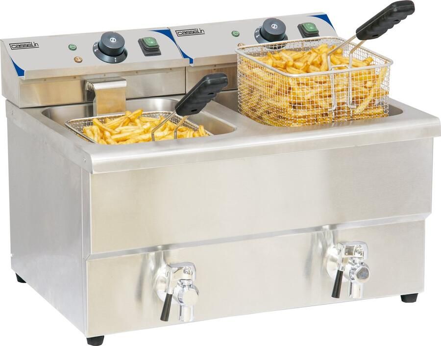 Casselin 2x8l 6500w elektrische friteuse met aftapkraan CFEV82 - Foto 1