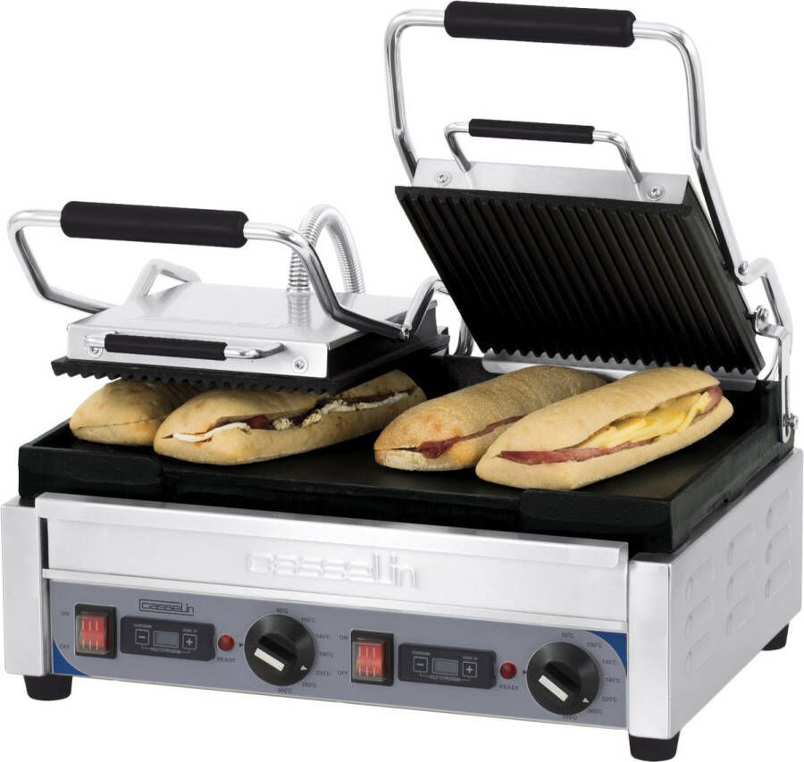 Casselin Double contact grill Premium grooved smooth with timer