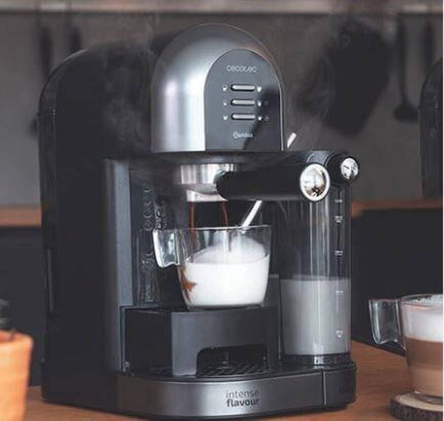 Cecotec Semiautomatischer Kaffee Instant Power-ccino 20 Chic Nera Serie. für gemahlenen Kaffee und Kapselkaffee 20 Riegel Milchtank 0 7 ml Wassertank 1 7 l
