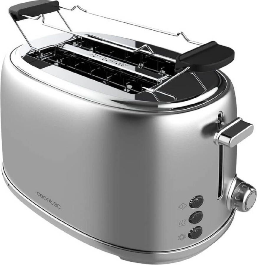 Cecotec Toast & Taste 1000 Retro Double Inox broodrooster 2 sneden 980 W 2 brede sleuven 3 8 cm en kort roestvrij staal bove