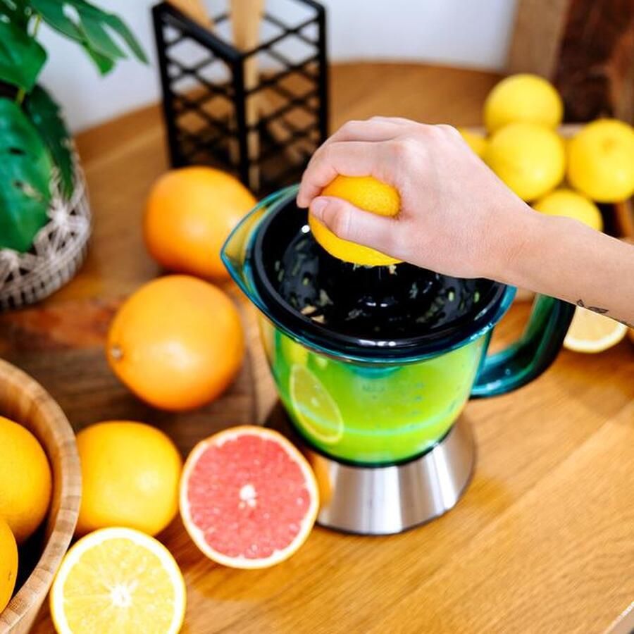 Cecotec Zitra Steel Elektrische sappers voor sinaasappelen en citrusvruchten 40 W en kunststof filter 2 kunststof kegels dubb