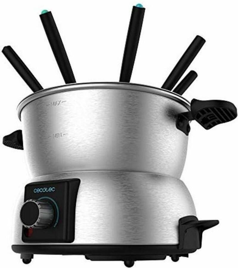 Cecotec elektisches FunGourmee Fondue aus rostfreiem Stahl für 8 Personen einstellbare Temperatur 1000 W mit 8 Spießern für Käse Schokolade und Öl