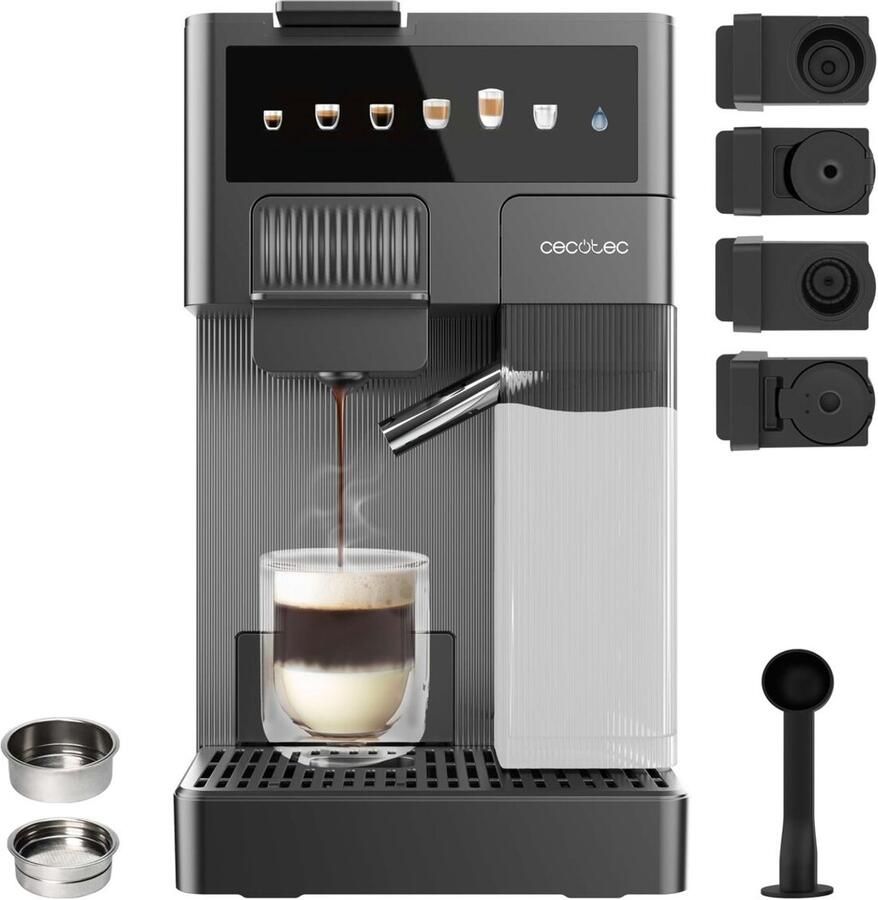 Cecotec FreeStyle Latte T Espresso Machine 1.6L 20bar Black 4in1 Pods & Ground Compatible