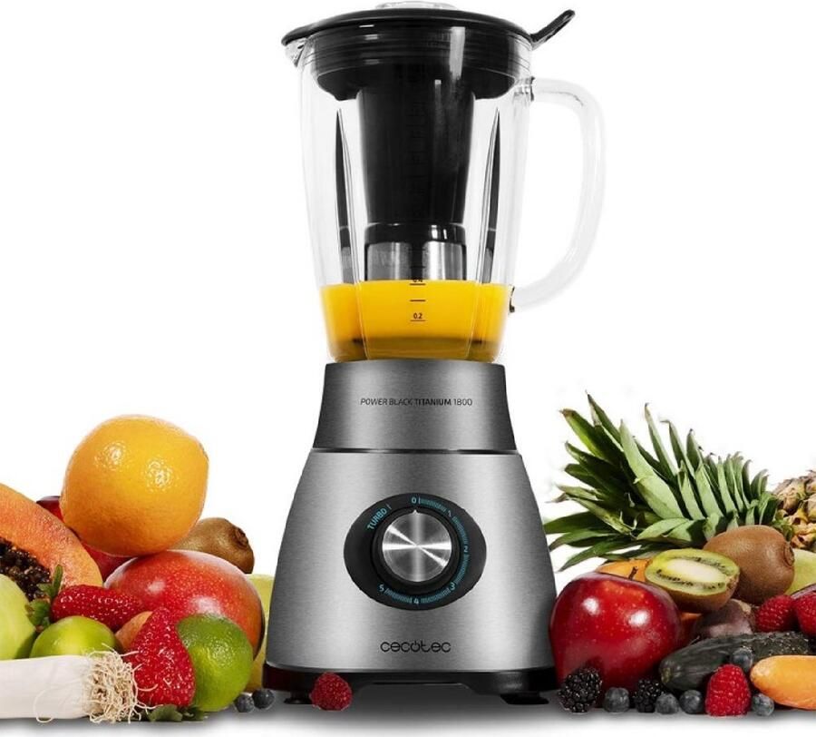 Cecotec Glas- Mixer Power Titanium Kannen Kapazität von 1 8 Liter aus Glas Wärme resistent y 6 Klingen aus Titanium. (1800 W Mechanisch)