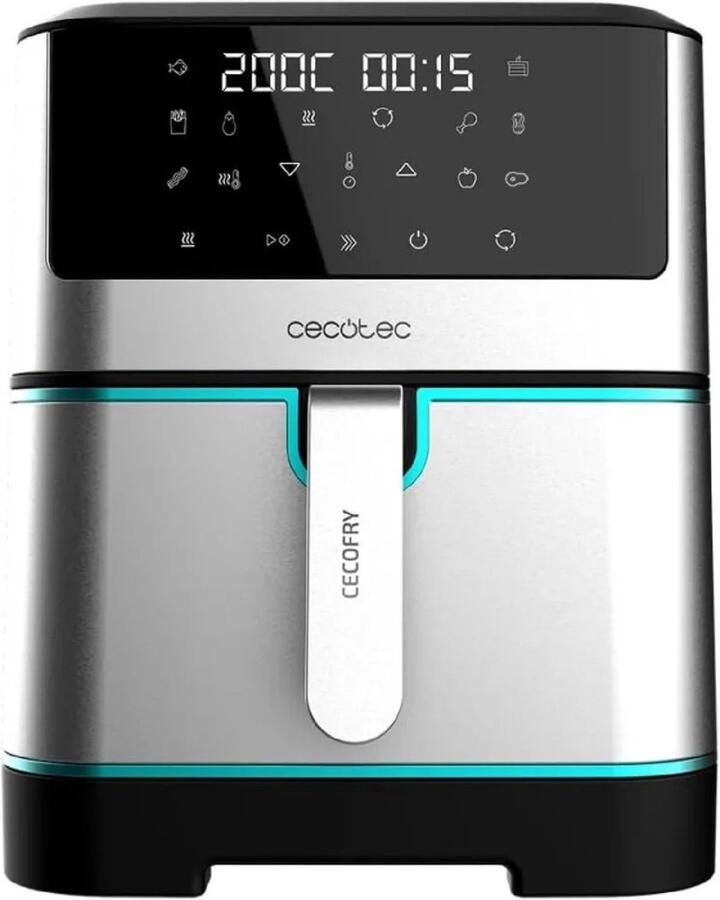 Cecotec Heißluftfritteuse ohne Öl 8 L Cecofry Supreme 8000 Air Fryer. 1800 W Touchscreen 30º-200 ºC 10 voreingestellte Modi Vorheizfunktion Alarm Edelstahl-Finish