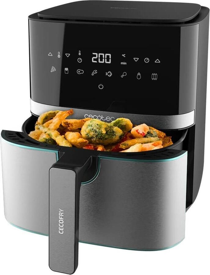 Cecotec Heißluftfritteuse 5 L Cecofry Full Inox 5500 Pro. 1700 W Kompaktes und Digitale Diät-Fritteuse Edelstahlausführung ölfrei PerfectCook-Technologie Thermostat 8 Modi